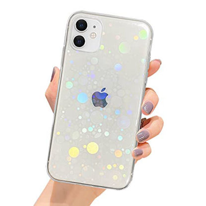 Picture of SmoBea Compatible with iPhone 11 Case, Clear Laser Glitter Bling Circular Soft & Flexible TPU and Hard PC Shockproof Cover Women Girls Circular Pattern Phone Case (Rainbow Circular/Clear)