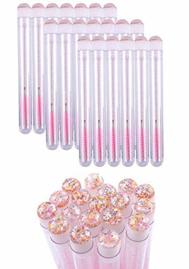 Picture of 20 Pcs Disposable Mascara Brushes Diamond Eyelash Spoolies Makeup Brush Mascara Wand in Sanitary Tube Lash Supplies (Foiled Pink)