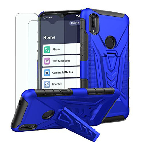 Picture of Strug for Jitterbug Smart3 Case,Hybrid Heavy Duty Protection Shockproof Kickstand Armor Case with Tempered Glass Screen Protector for Jitterbug Smart 3 (2021)(Blue)