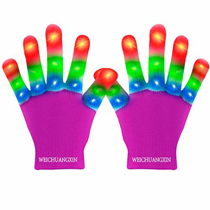 Picture of WEICHUANGXIN LED Gloves, Light Up Gloves Finger Lights 3 Colors 6 Modes Flashing LED Gloves Colorful Flashing Gloves Kids Toys for Christmas Halloween Party Favors,Gifts