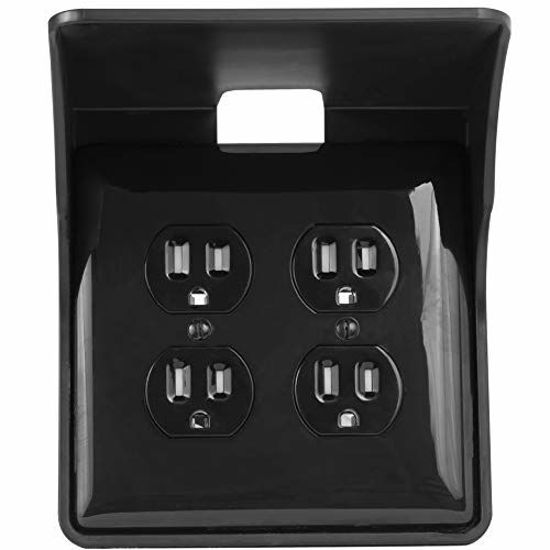 Picture of Power Perch Double Wall Outlet Shelf. Home Wall Shelf Organizer for Outlets. Perfect for Bathroom, Kitchen, Bedrooms with Cord Management and Easy Installation. Black 1-Pack