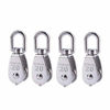 Picture of 4 Pcs 20MM Single Pulley Block, Stainless Steel Wire Rope Crane Pulley Block M20 Pulley Roller Lifting Crane Swivel Hook Hanging Wire Towing Wheel