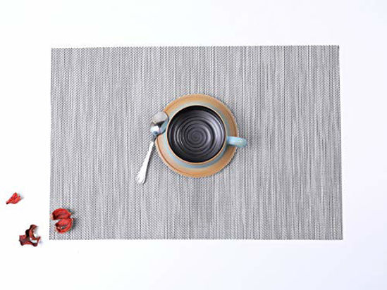 Picture of Placemats,Placemats for Dining Table,Heat-Resistant Placemats, Washable PVC Table Mats,Kitchen Table mats.Set of 4 (A:Silver)