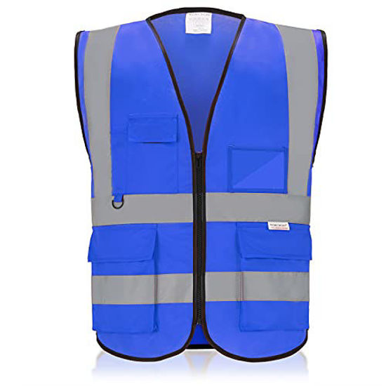 Picture of WORCBGIO Reflective Safety Vest with Pockets High Visibility Sliver Strip for Men and Women (Blue, X-Large)