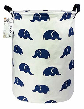 Picture of FANKANG Storage Basket, Nursery Hamper Canvas Laundry Basket Foldable with Waterproof PE Coating Large Storage Baskets for Kids Boys and Girls, Office, Bedroom, Clothes,ToysBlue Elephant