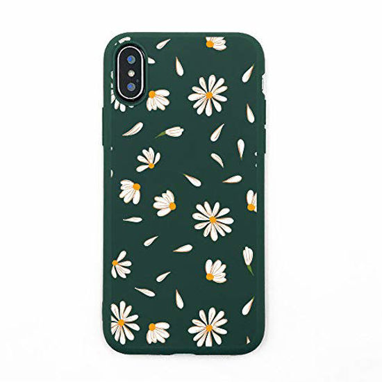 Picture of JOYLAND Daisy Case for iPhone Xs/iPhone X Bumper Floral Skin Anti-Scratch Shock Proof Dark Green TPU Matt Case Cover Shell Compatible for iPhone X/iPhone Xs