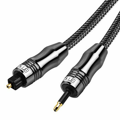 Picture of Mini Optical Audio Cable Digital Mini Toslink Cable [24K Gold-Plated Nylon Braided Ultra-Durable ] Fiber SPDIF Audio Cable for Home Theater.Black (6ft/1.8m)