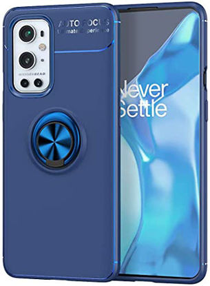 Picture of iCoverCase for OnePlus 9 Pro Case 5G, Rotatable Matal Ring Holder Kickstand[Work with Magnetic Car Mount] Shockproof Ultra-Slim Protective Case for OnePlus 9 Pro (Blue+Blue)