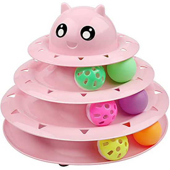 Picture of UPSKY Cat Toy Roller 3-Level Turntable Cat Toy Balls with Six Colorful Balls Interactive Kitten Fun Mental Physical Exercise Puzzle Toys. (Pink)