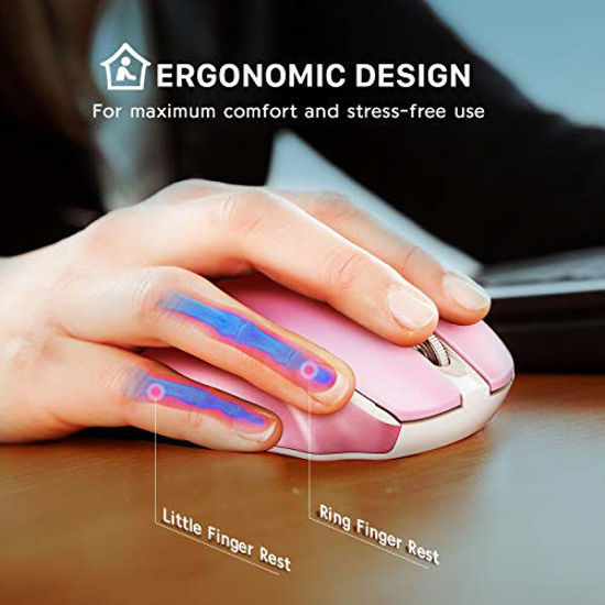 Picture of VicTsing MM057 2.4G Wireless Portable Mobile Mouse Optical Mice with USB Receiver, 5 Adjustable DPI Levels, 6 Buttons for Notebook, Pink