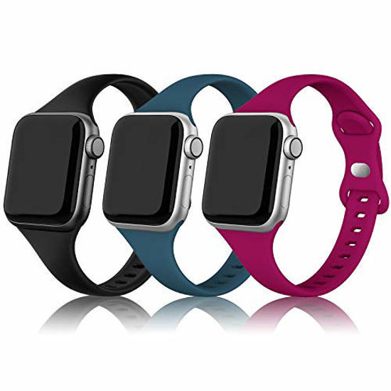 Picture of SWEES Compatible with Apple Watch 41mm 38mm 40mm 42mm 44mm 45mm Band, 3 Packs Soft Sport Silicone Slim Thin Small Replacement Band Compatible for iWatch Series 7 6 5 4 3 2 1 SE Sport Edition Women Men