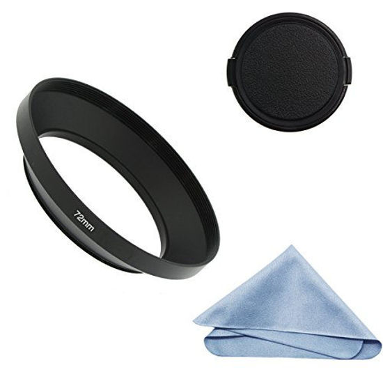 Picture of SIOTI Camera Wide Angle Metal Lens Hood with Cleaning Cloth and Lens Cap Compatible with Leica/Fuji/Nikon/Canon/Samsung Standard Thread Lens(72mm)