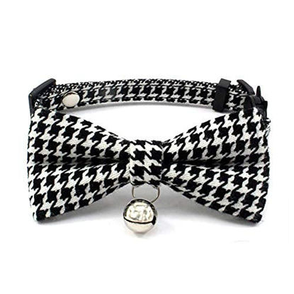 Picture of PETFAVORITES Breakaway Bowtie Cat Collar with Bell - Plaid Kitten Bow Tie Kitty Puppy Clothes Accessories, Adjustable and Handmade.(Retro Houndstooth, Size XS)