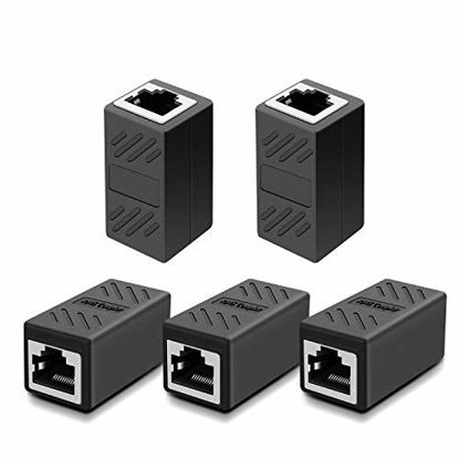 Picture of RJ45 Ethernet Coupler, Network Coupler, for Cat7/Cat6/Cat5e/cat5 Ethernet Cable Extender Connector - Female, Black 5 Packs