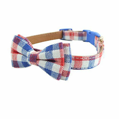 Picture of Bow Ties for Dogs - Cute Plaid Sturdy Soft Material&Leather Dog Collars for Small Medium Large Dogs Breed Puppies Adjustable 18 Colors and 3 Sizes (red/White/Blue Plaid, S 10"-14")