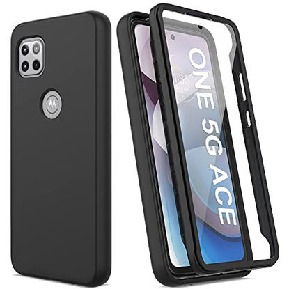 Picture of for Motorola One 5G Ace Case with Built-in Screen Protector, Full Body Protection Shockproof Cover Case, [Rugged PC Front Bumper + Soft TPU Back Cover] Armor Protective Phone Case (Black)