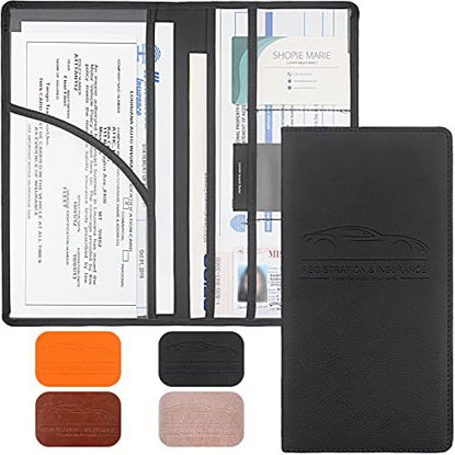 Picture of Car Registration and Insurance Holder, Premium Leather Registration and Insurance Card Holder,vehicle Glove Box Car Organizer,wallet Accessories Case with Magnetic Shut for Cards, Essential Document, Driver License (Black)