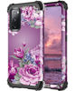 Picture of Lontect for Galaxy S20 FE 5G Case, S20 Fan Edition 5G Case Floral Shockproof Heavy Duty 3 in 1 Hybrid Sturdy Protective Cover Case for Samsung Galaxy S20 FE 5G 6.5 inches 2020, Purple Flower/Black