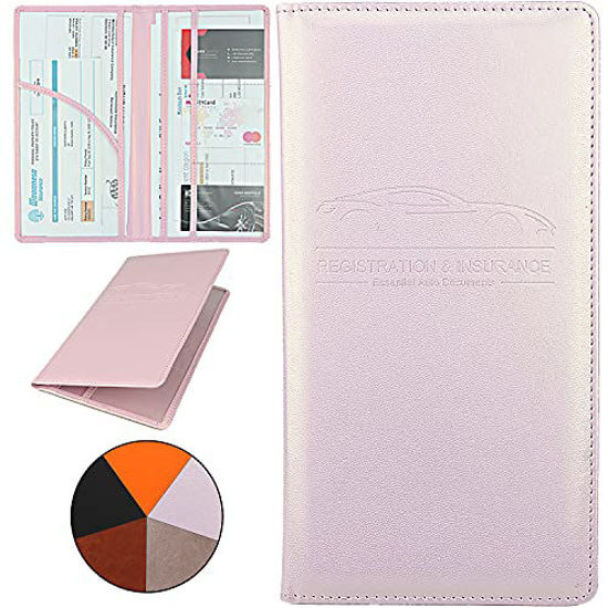 GetUSCart- Car Registration and Insurance Holder, Premium Pu Leather Vehicle  Glove Box Organizer, Prefect Car Essentials Wallet for Driver License,  Cards & Essential Documents (Pink)