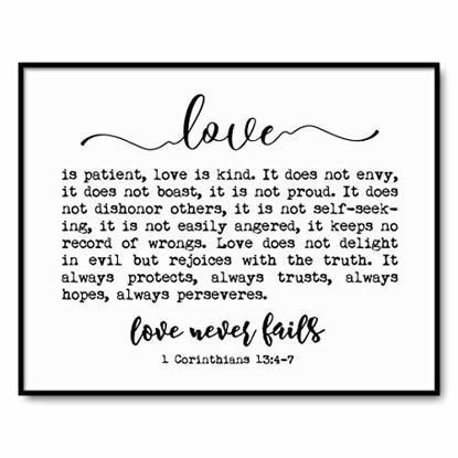 Picture of Bedroom Signs, Love Never Fails Sign, 1 Corinthians 13 Quotes, Love is Patient Sign, Love Quotes Art, Bedroom Wall Art, 8 x 10 Inches Unframed