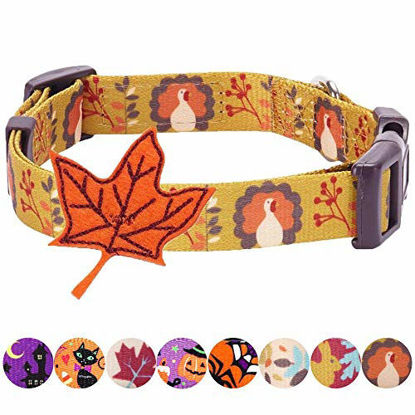 Picture of Blueberry Pet 8 Patterns Thanksgiving Fall Festival Moonlit Turkey Designer Adjustable Dog Collar with Maple, Medium, Neck 14.5"-20"