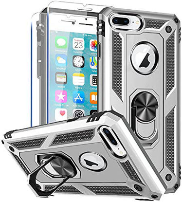 Picture of SunRemex Compatible for iPhone 8 Plus Case, iPhone 7 Plus Case, iPhone 6 Plus Case with Tempered Glass Screen Protector [2Pack] 5.5"Kickstand [Military Grade] 16ft Drop Tested Protective. (Silver)