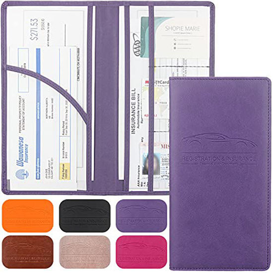 GetUSCart- Car Registration and Insurance Holder, Premium Leather  Registration and Insurance Card Holder,vehicle Glove Box Car  Organizer,wallet Accessories Case with Magnetic Shut for Cards, Essential  Document (Purple)