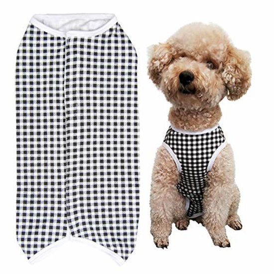 Picture of Kukaster Pet Dogs Recovery Suit Post Surgery Shirt for Puppy, Wound Protective Clothes for Little Animals(Black White Plaid-XL)