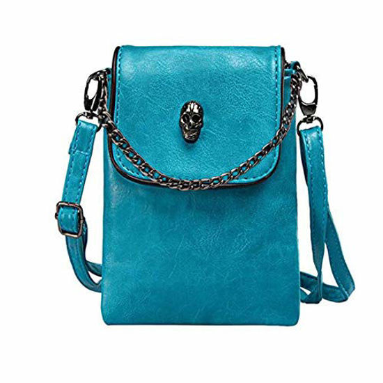 0833687 women girl vegan leather skull cellphone pouch mini crossbody shoulder bag purse with metal chain st 550
