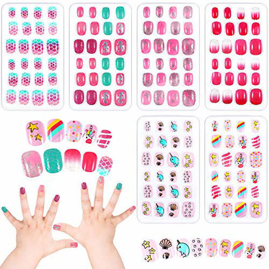 GetUSCart- 144 Pieces 6 Boxes Kids False Nails Press on Pre-glue Full ...