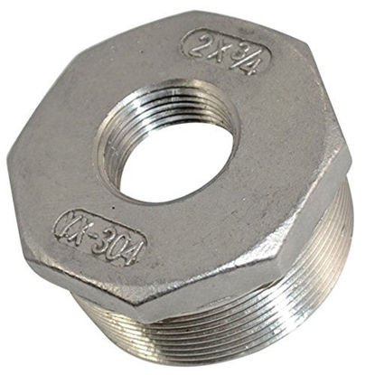 Picture of 2" Male x 3/4" Female Thread Reducer Bushing Pipe Fitting, Adapter, Stainless Steel SS 304 NPT