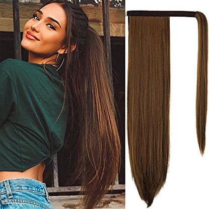 Picture of Straight Ponytail Extension 28 Inch Heat Resistant Synthetic Natural Hairpiece Wrap Around Pony Tail Hair Extensions for Black Women Hair Piece