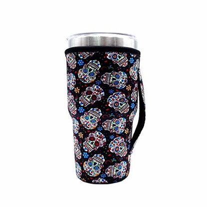 Picture of Reusable Iced Coffee Cup Sleeve Neoprene Insulated Sleeves Cup Cover Holder Idea for 30oz-32oz Tumbler Cup,Trenta Starbucks (Only Cup Sleeves) (Sugar Skull)