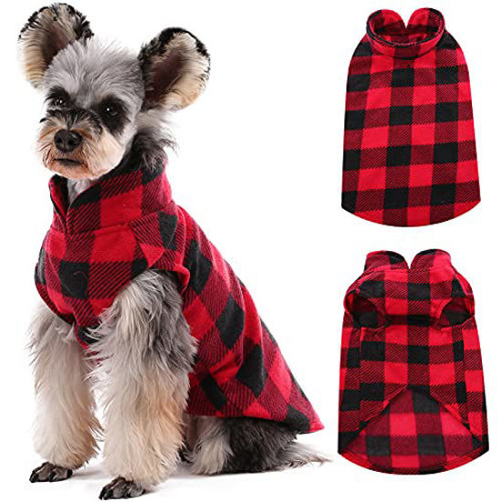 Picture of Kuoser Stretch Dog Fleece Vest, Soft Classic Plaid Basic Dog Sweater for Small Dogs & Cats, Warm Dogs Shirt Pullover Dog Coat Jacket Winter Dog Clothes for Teddy Chihuahua Yorkshire with Leash Hole