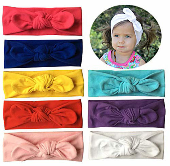 Picture of QandSweet Baby Hairband Girl Elastic Hair Accessories Headbands (8 Pack Solid Bunny Ears)