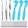 Picture of Tick Removal Tool Kit, Include 3 Pieces Plastic Removers, 3 Pieces Stainless Steel Tweezers with Comb for Dog and Cats (Light Blue)