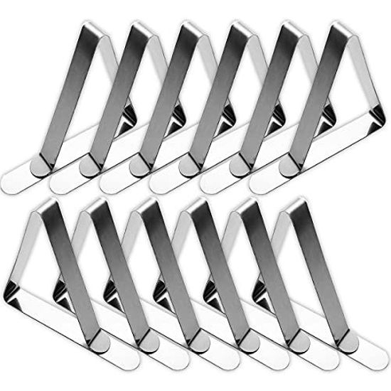 Picture of Tablecloth Clips 12 Packs Large Picnic Table Clips for 1.7-2.5" Thickness Flexible Stainless Steel Table Cloth Cover Clamps Table Cloth Holders Ideal for Picnics Marquees Weddings Graduation Party