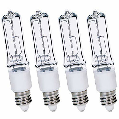 Picture of 4-Pack JDE11 120V 100W Dimmable Halogen Bulb T4 Mini Candelabra Base Warm White for Chandeliers, Ceiling Fan, Table Lamps, Cabinet Lighting