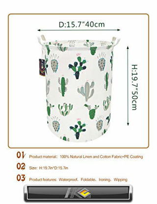 Picture of HKEC 19.7 Waterproof Foldable Storage Bin, Dirty Clothes Laundry Basket, Canvas Organizer Basket for Laundry Hamper, Toy Bins, Gift Baskets, Bedroom, Clothes, Baby Hamper(Green and Gray Cactus)