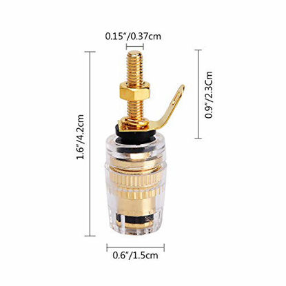 Picture of Gold Plated 4MM Binding Post Banana Plugs for Amplifier Speaker Terminal Plug with Transparent Covers Connectors 2 Pairs Red + Black (Small-Short)