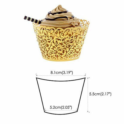 Picture of GOLF 100Pcs Cupcake Wrappers Artistic Bake Cake Paper Filigree Little Vine Lace Laser Cut Liner Baking Cup Wraps Muffin CaseTrays for Wedding Party Birthday Decoration (Gold Yellow)