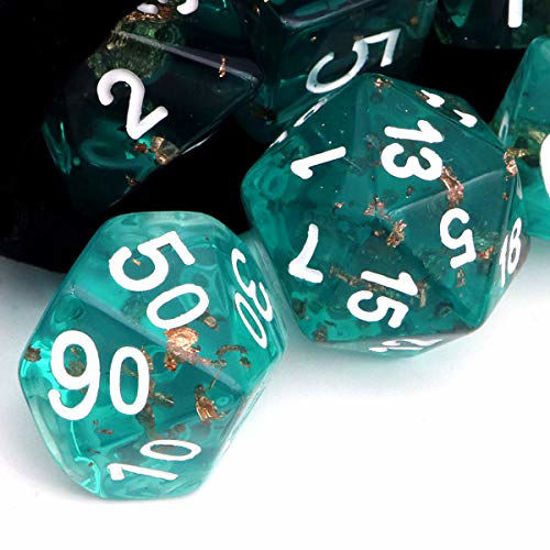 Picture of Haxtec Teal DND Dice Set 7PCS Handmade Gold Leaf Resin Polyhedral Dice for Roleplaying Games Dungeons and Dragons-Wonderland