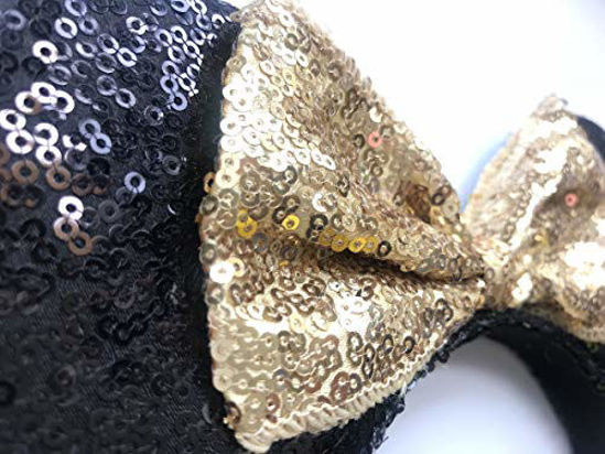 Picture of A Miaow Sequin Black Mouse Ears Headband MM Glitter Hair Clasp Adults Women Butterfly Hair Hoop Birthday Party Holiday Park Photo Supply (Black and Golden)