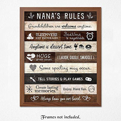 Picture of Farmhouse Nana's Rules Poster Prints, Set of 1 (8x10) Unframed Photo, Wall Art Decor Gifts Under 15 for Home, Office, Kitchen, Bathroom, Man Cave, College Student, Teens, Teacher, Coach, Fan