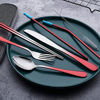 Picture of Travel Utensils Set with Case Reusable Portable Cutlery Set Stainless Steel 8pcs Including Dinner Knife Fork Spoon Chopsticks straws (Gradient Red)