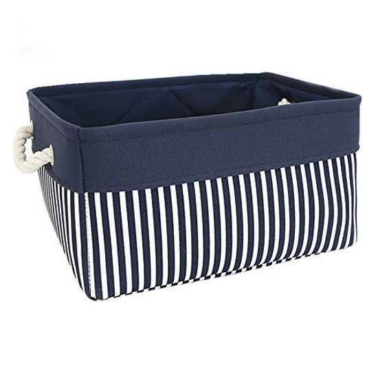 Picture of TcaFmac Fabric Nautical Basket for Storage,Collapsible Canvas Storage Bins Containers Organizing Basket for Gifts Empty ,Shelves, Closet,Nursery Baby room 14(L) x 10(W) x 7(H) inches