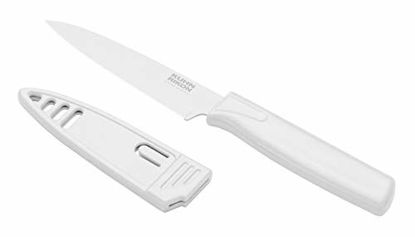 Picture of Kuhn Rikon Colori Non-Stick Straight Paring Knife with Safety Sheath, 4 inch/10.16 cm Blade, Marshmallow