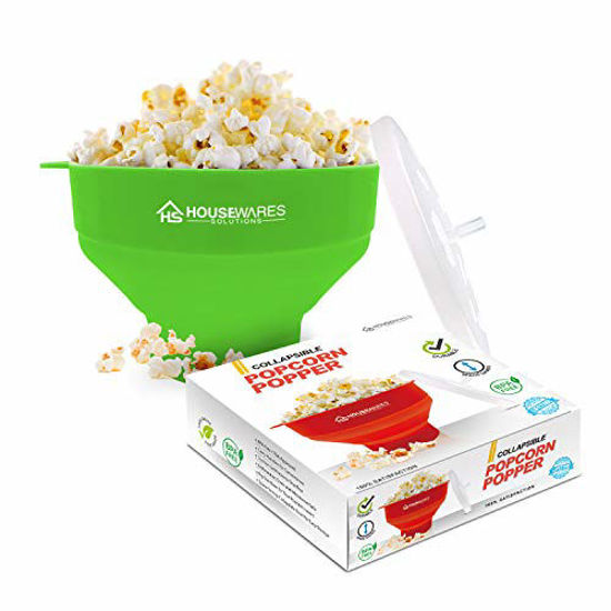 Picture of Collapsible Silicone Microwave Hot Air Popcorn Popper Bowl With Lid and Handles - Green