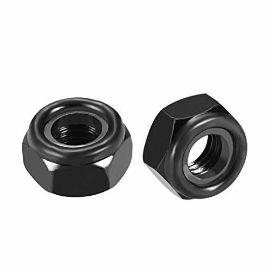 Picture of uxcell M10 x 1.5mm Nylon Insert Hex Lock Nuts, Carbon Steel Black Zinc Plated, Pack of 20