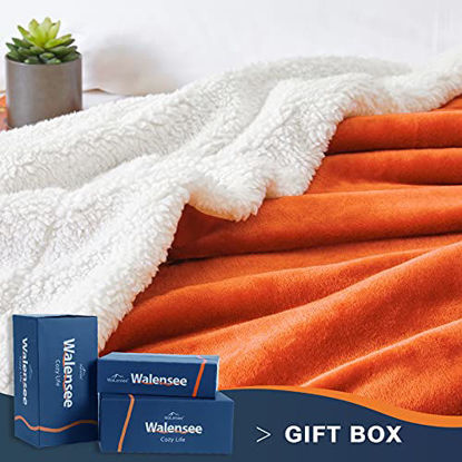 Picture of Walensee Sherpa Fleece Blanket (Throw Size 50x60 Orange) Plush Throw Fuzzy Super Soft Reversible Microfiber Flannel Blankets for Couch, Bed, Sofa Ultra Luxurious Warm and Cozy for All Seasons